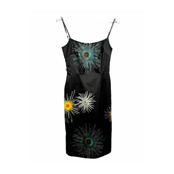 Moschino Y2K 90s Satin Scoop Back Printed BodyCon Spaghetti Strap Dress Black 6 - Picture 4 of 14